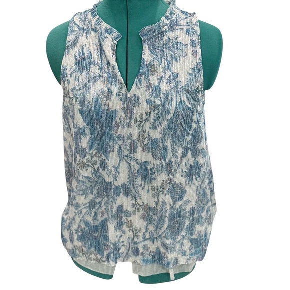 Anthropologie Vanessa Virginia Floral Tank Top Metallic Blue Womens Size Small - Picture 3 of 9